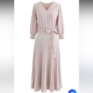 Chicwish | RADIANT LINES V-NECK BOWKNOT KNIT DRESS IN PINK